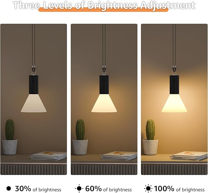 Rechargeable Warm White LED Light with 3 Brightness Levels, IP44 Weatherproof, USB Charging - Portable Hanging Lamp for Camping, Tents, Patio