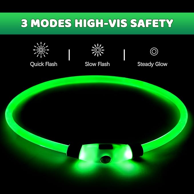 Led Dog Collar, Jestrem USB Rechargeable Waterproof Pet Safety Collar for Night Walking, Adjustable Reflective Collar Light Up Dog Collar for Small Medium Large Dogs