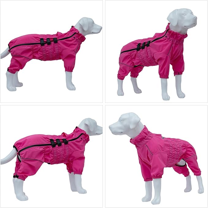 Dogs Waterproof Jacket, Lightweight Waterproof Jacket Reflective Safety Dog Raincoat Windproof Snow-Proof Dog Vest for Small Medium Large Dogs Rosered L