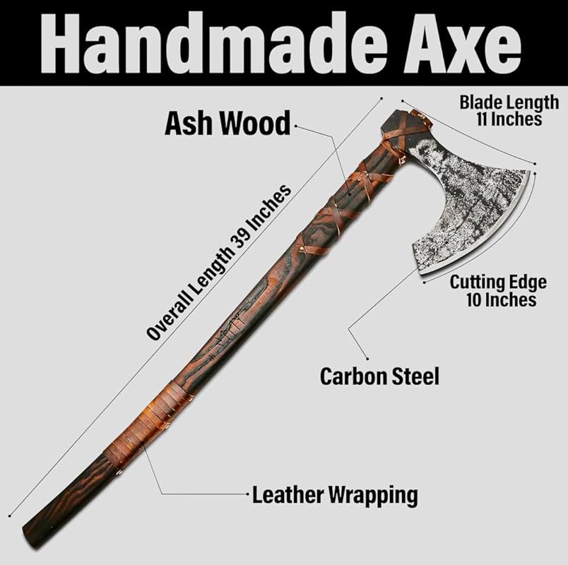 -Two Handed Berserker Axes Handmade Viking Axe Hatchet Norse Axe- 40" Long Two-Handed Berserker Axe Forged Axe - Bearded Axe - with Sheath(Large NorseAxe)