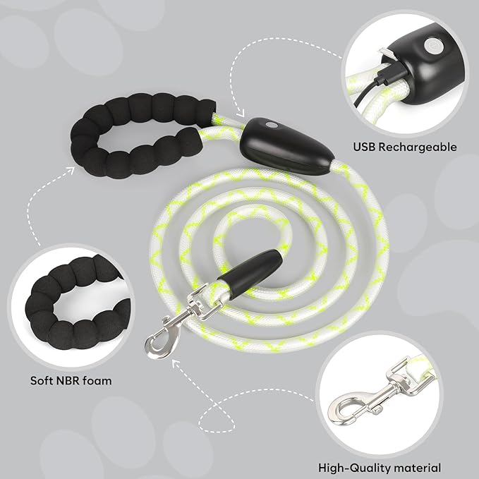 Colaseeme Light Up Dog Leash, LED Pet Leashes USB Rechargeable, Glow Safety Dogs Lights at Night (6FT,Multi-Color)