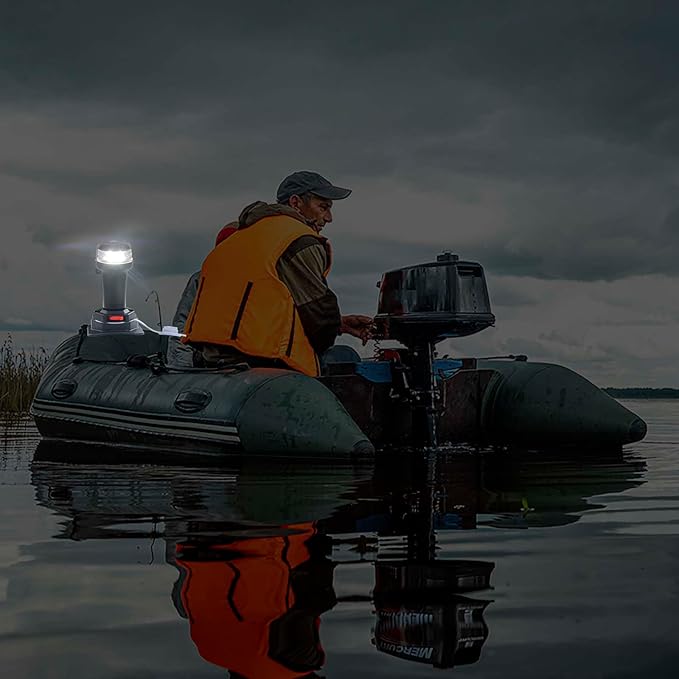 Kayak Battery Portable Navigation LED Lights Multi- Adaptors 3AA Battery Inflatable Boat Surface Mount Adhesive Base (White (With Fixed Base))