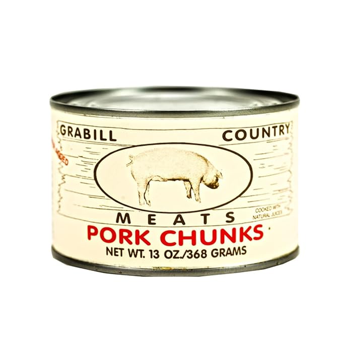 Grabill Country Meats Pork Chunks – 13 oz Cans, Pack of 12 | Fully Cooked & Ready to Eat | All-Natural Shelf-Stable Pork for Quick Meals, BBQ, Sandwiches, Camping & Long-Term Emergency Food Storage