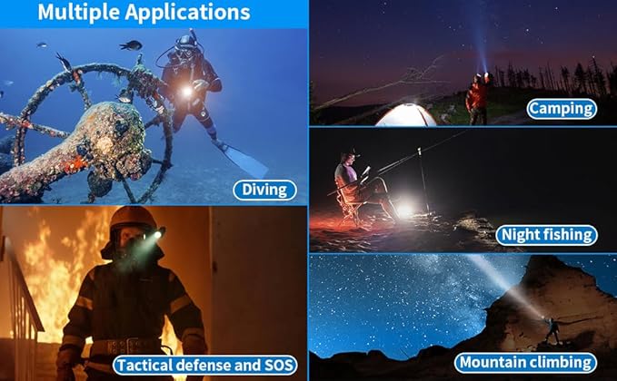 Dive Light Scuba Diving Flashlight Dive Torch Rechargeable,3500Lumens 6 Modes Underwater Light,IPX8 Waterproof Flashlight, Safety Dive Lights with Power Indicator for Night Diving