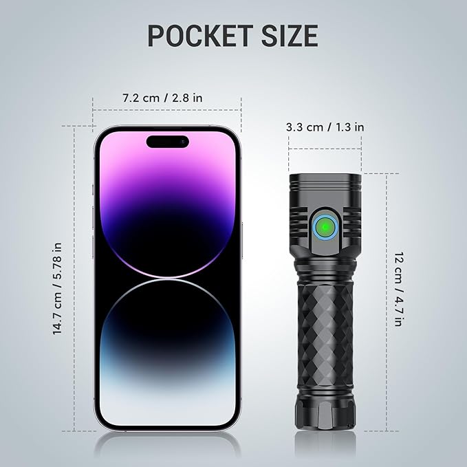 4 LED Flahlight High Lumens, Rechargeable Metal Flashlights Waterproof, Super Bright Flash Light for Camping Hiking Outdoor Home Emergency, Camping Essentials Gear