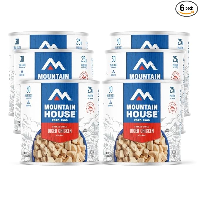 Mountain House Freeze-Dried Cooked Diced Chicken #10 Can ??Dairy-Free, Gluten-Free ??14 Servings per Can ??30-Year Taste Guarantee ??Emergency, Survival, Camping & Backpacking Food ??Long-Term Storage ??Pack of 6