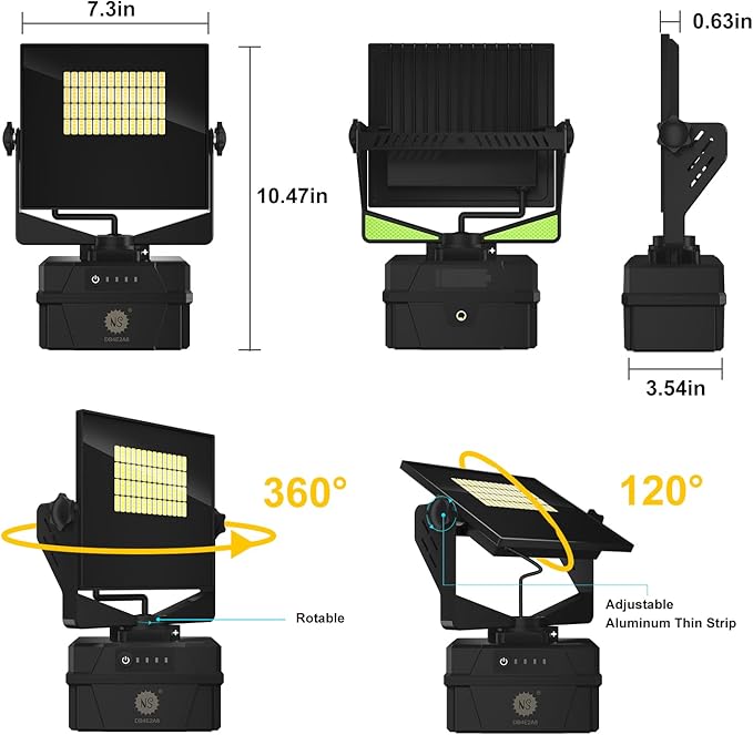 LED Rechargeable Work Light,IP67 Waterproof 9000LM Super Bright Flood Lights,Equipped with 4400 mAh Battery, 5 Brightness Modes Temporary Work Light for Car Repairing, Job Site Lighting, Emergency