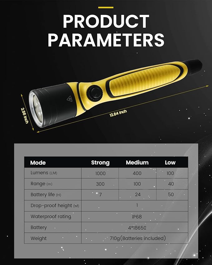 Premium Diving Safety Light – Powerful Waterproof Flashlight for Scuba Gear & Spearfishing – Up to 300 Meters Range, IPX8 Rated Dive Light