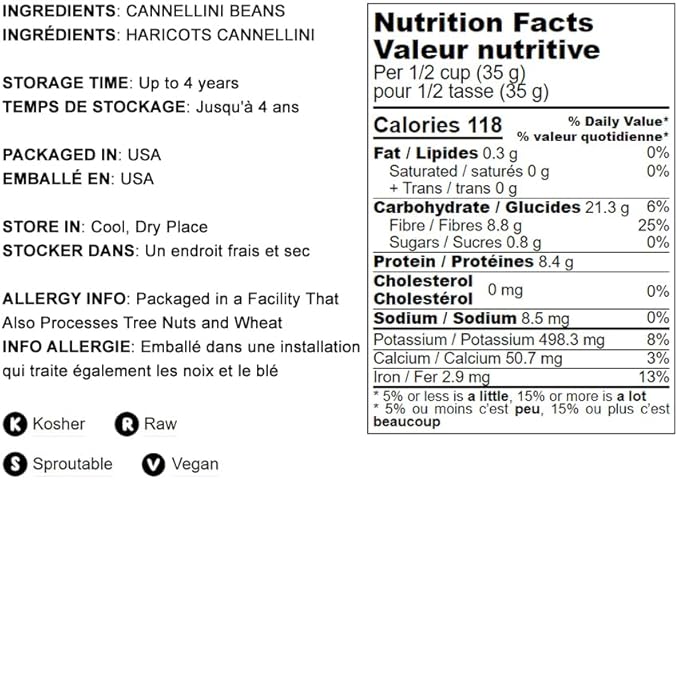 Food to Live - Cannellini Beans, 2 Pounds - Dried White Kidney Beans, Sproutable, Vegan, Kosher, Sirtfood, Bulk. Rich in Fiber, Protein