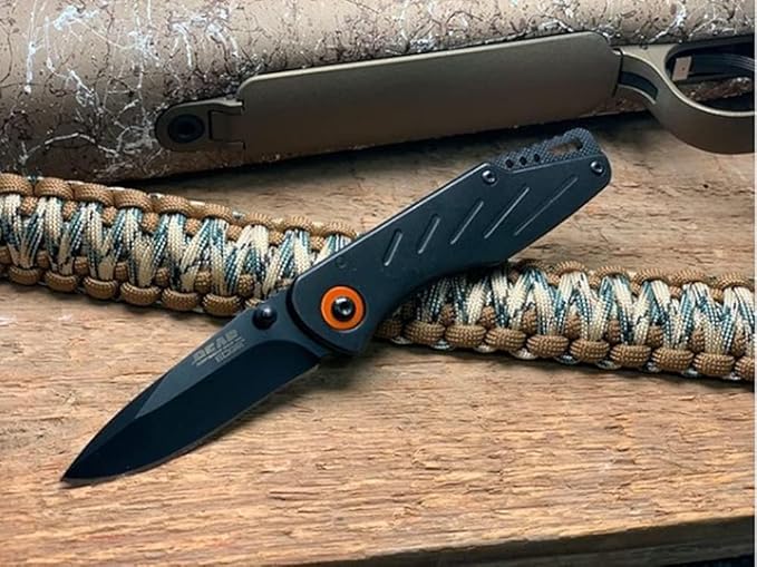 Bear Edge 3-3/8 in. Framelock Folding Knife, 440 High Carbon Stainless Steel Blade, Black Steel Handles, Assisted Opening and Pocket/Boot Clip (61104)