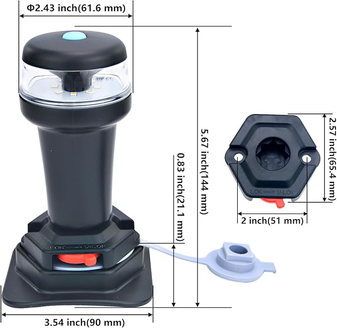 Kayak Battery Portable Navigation LED Lights Multi- Adaptors 3AA Battery Inflatable Boat Surface Mount Adhesive Base (White (With Fixed Base))