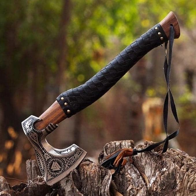Custom Handmade Carbon Steel Viking Axe – 19” Inches Hand Forged Medieval Axe with Leather Sheath – Camping and Forest Hunting Hatchet – Gift for HIM (Full Leather)
