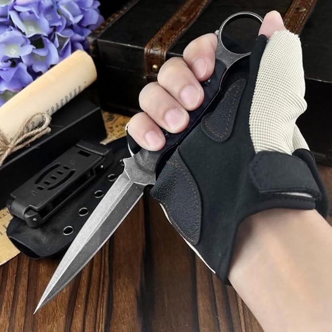 HUAAO Fixed Blade Knife with Kydex Sheath,Razor-Sharp D2 Steel Blade & G10 Handle,Full Tang EDC for Outdoor, Camping, Hiking,Fishing,Gifts for Men