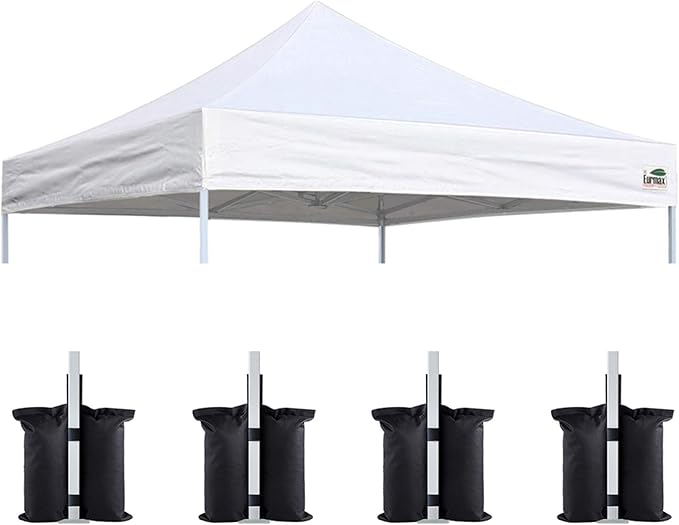 Eurmax USA New 10x10 Pop Up Canopy Replacement Canopy Tent Top Cover, Instant Canopy Top Cover ONLY, Choose 30 Colors,Bonus 4PC Pack Weight Bag (White)