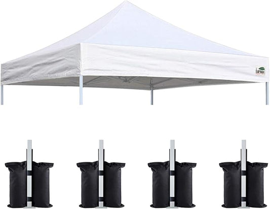 Eurmax USA New 10x10 Pop Up Canopy Replacement Canopy Tent Top Cover, Instant Canopy Top Cover ONLY, Choose 30 Colors,Bonus 4PC Pack Weight Bag (White)