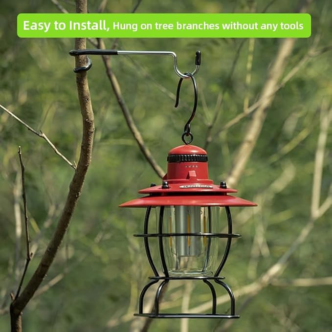 Outdoor Light Hook for Camping Tent lamp Hanger, Bird feeders, Garden Lights ; Sturdy and Non Slip Pole Hook for Yard lightings, 2 Big and 2 Small Camping Lantern Hooks