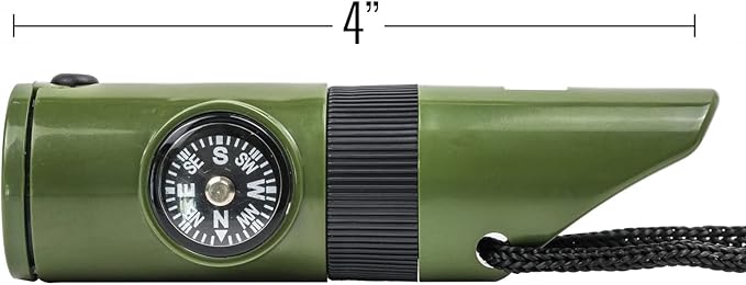 Kids Survival Outdoor Camping Multi Tool Whistle Compass LED 7 in 1 Flashlight