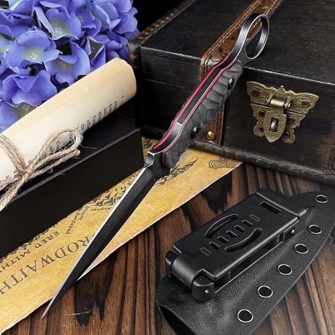 HUAAO Fixed Blade Knife with Kydex Sheath,Razor-Sharp D2 Steel Blade & G10 Handle,Full Tang EDC for Outdoor, Camping, Hiking,Fishing,Gifts for Men