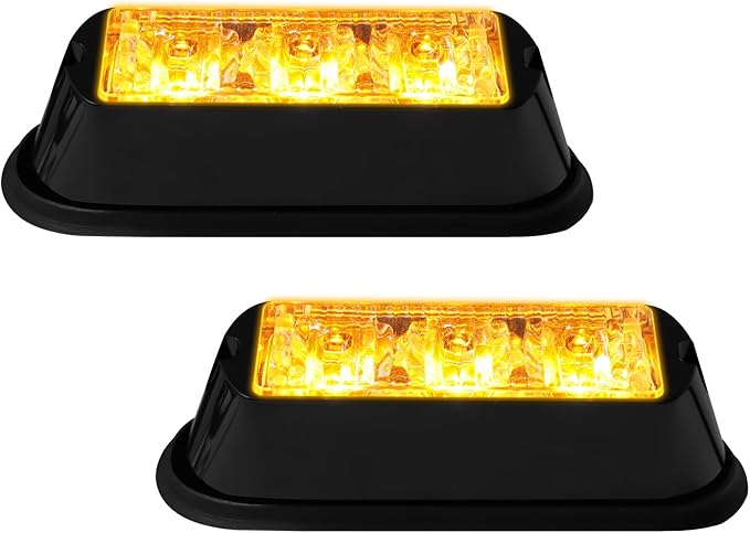 YM E-Bright 2-Pack Amber/Yellow 3 LED Car Flashlight DRL Truck Emergency Strobe Flash Warning Light DC 12-24V