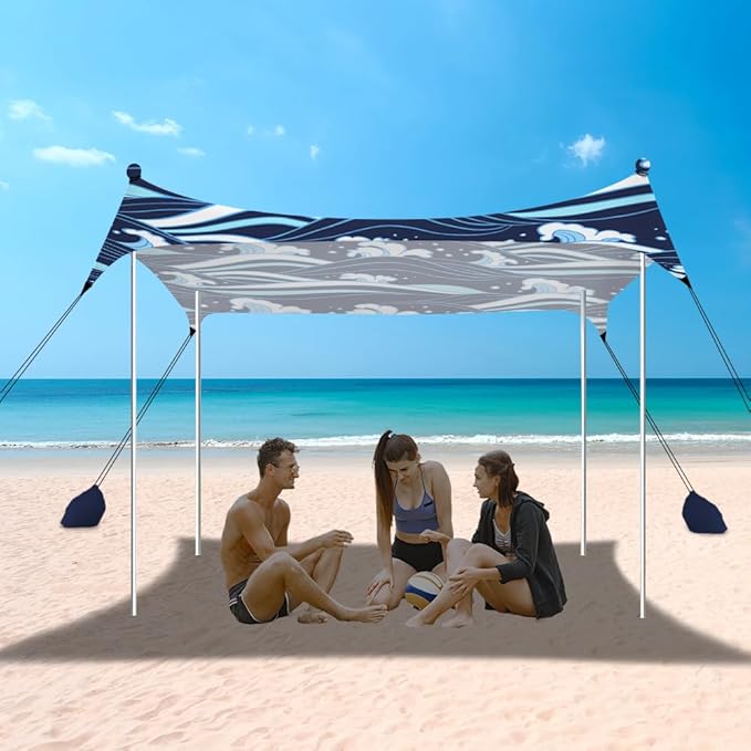 YUKIHOME Beach Tent Sun Shade Canopy Tent, UPF 50+ Camping Beach Sun Shelter 10 x 10ft 4 Pole, Lightweight, Easy Set Up and Carry