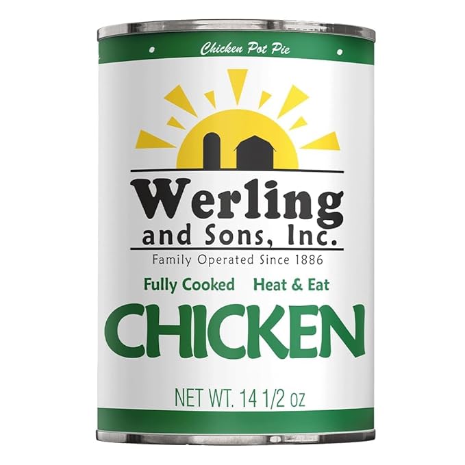 Werling & Sons Canned Chicken 14.5 Oz– Fully Cooked, Ready to Eat | Premium Quality, Recipe-Ready Canned Meat | 5-Year Shelf Life | Pantry Staple for Camping, Survival & Emergency Use | Made in USA | Pack of 6