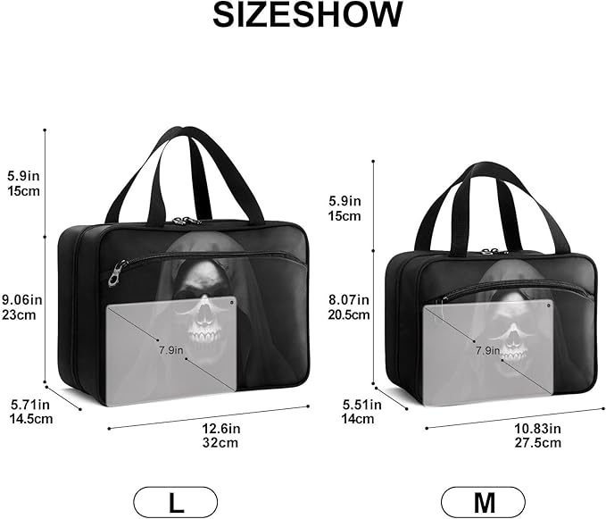 Fustylead Skull in Dark Shadow Wearing Large Hooded Cloak Travel Medicine Storage Bag Large Household Pill Bottle Organizer with Zipper for First Aid, Pills, Vitamins, Medical Supplies