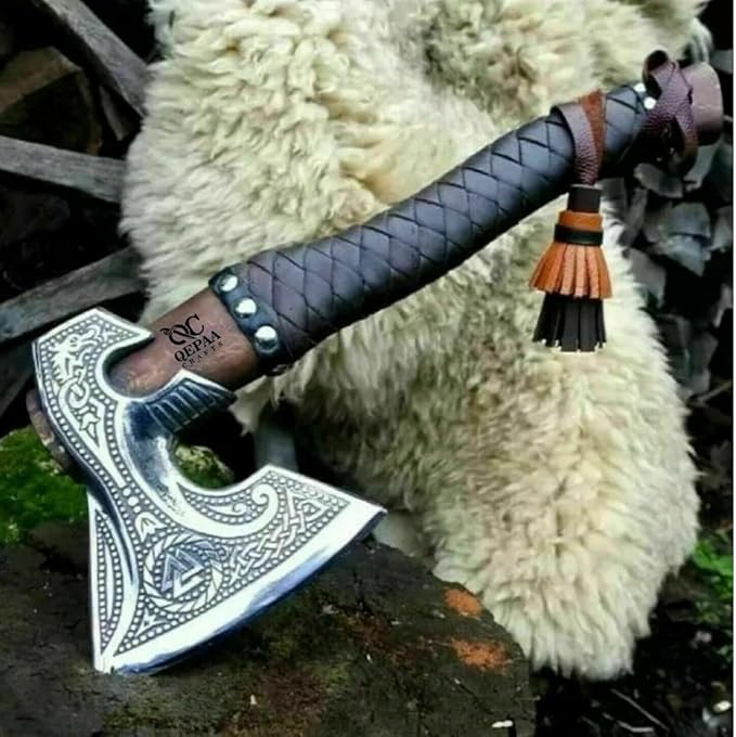 Custom Handmade Carbon Steel Viking Axe – 19” Inches Hand Forged Medieval Axe with Leather Sheath – Camping and Forest Hunting Hatchet – Gift for HIM (Full Leather)