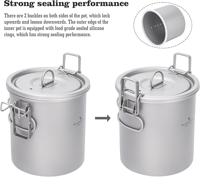 Boundless Voyage Titanium Rice Cooker Camping Cooking Pot Ultralight Camping Cookware Set for Kitchen, Hiking, Picnic, Travel Ti-2093