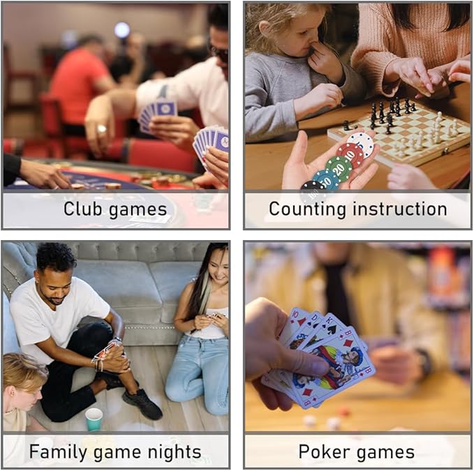 200Pcs Poker Chips, Poker Chips Set with Denominations for Card Board Game, Plastic Game Chips with Black Velvet Pouch Bag, Math Counting Chips,Game Night Party Supplies