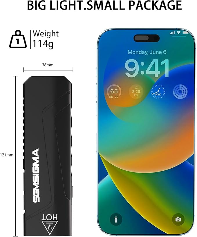 1500 Lumen Compact Flat Flashlight 2Pack, USB-C Rechargeable Ultra Thin Portable EDC Flashlight, 6-Mode Pocket Light for Outdoor Camping, Emergency, and Home Use
