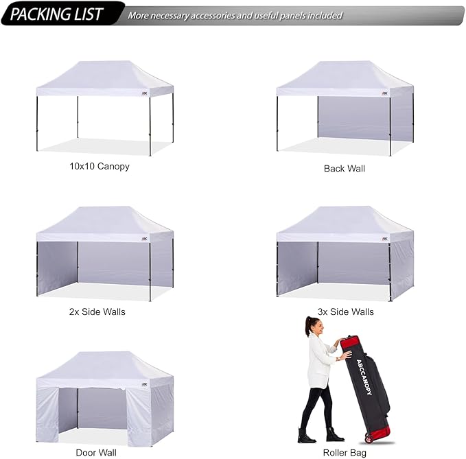ABCCANOPY Heavy Duty Easy Pop up Canopy Tent with Sidewalls 10x15, White