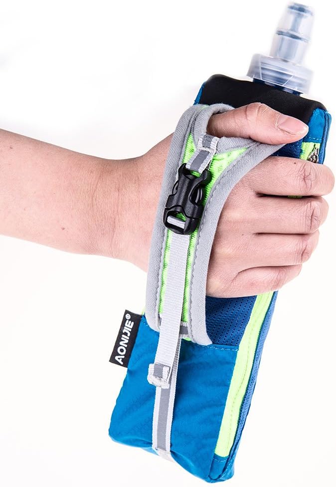 AONIJIE Quick Grip Handheld Soft Water Bottle for Running, Hand Strap Hydration Pack with 500ml Handheld Soft Flask Water Bottle (Blue)