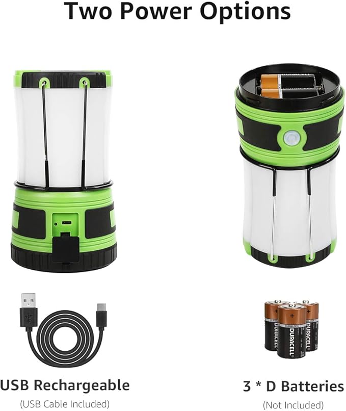 Lepro LED Camping Lantern Rechargeable or Battery Powered, 1000lm Camping Light with Detachable Flashlights Combo, 4 Modes, Portable Outdoor Lantern for Hiking, Hurricane Emergency, Fishing