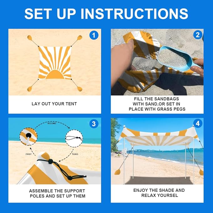 YUKIHOME Beach Tent Sun Shade Canopy Tent, UPF 50+ Camping Beach Sun Shelter 7 x 7ft 2 Pole, Lightweight, Easy Set Up and Carry