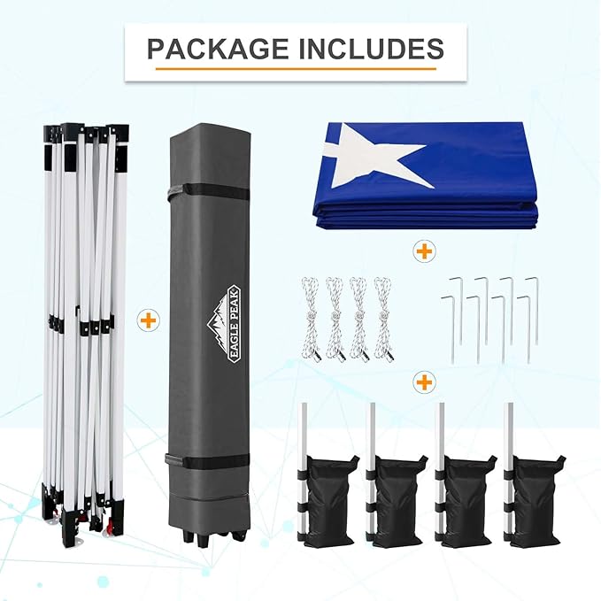 EAGLE PEAK Pop Up Canopy Tent with Wheeled Carry Bag, 8 Stakes, 4 Ropes, 4 Weight Bags, Easy Set Up Tent Canopy, 12x12 ft, 144sqft of Shade, American Flag