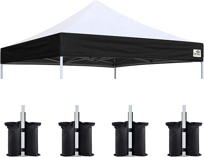 Eurmax USA New 10x10 Pop Up Canopy Replacement Canopy Tent Top Cover, Instant Canopy Top Cover ONLY, Choose 30 Colors,Bonus 4PC Pack Weight Bag (White&Black)
