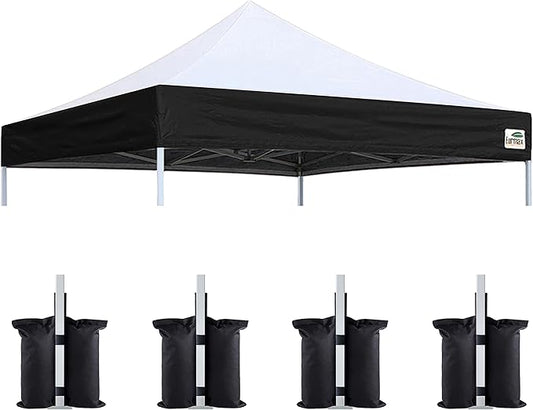 Eurmax USA New 10x10 Pop Up Canopy Replacement Canopy Tent Top Cover, Instant Canopy Top Cover ONLY, Choose 30 Colors,Bonus 4PC Pack Weight Bag (White&Black)