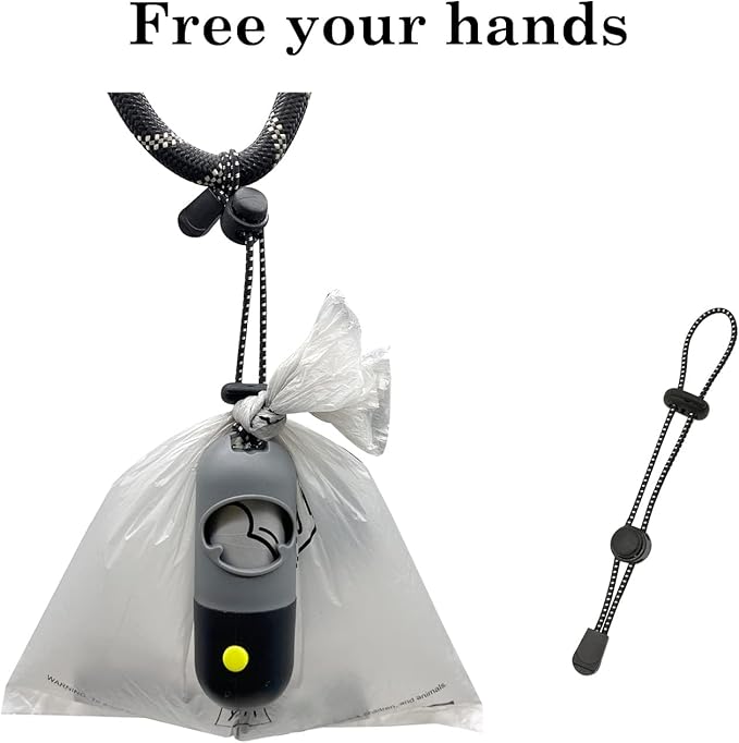 Dog Poop Bags Holder with LED Flashlight|Pet Waste Bags Dispenser for Leash|Doggie Potty Bags Container with Leak-proof Pet Trash Bags and Accessories (2 Holders 30 Bags, Grey and Black)