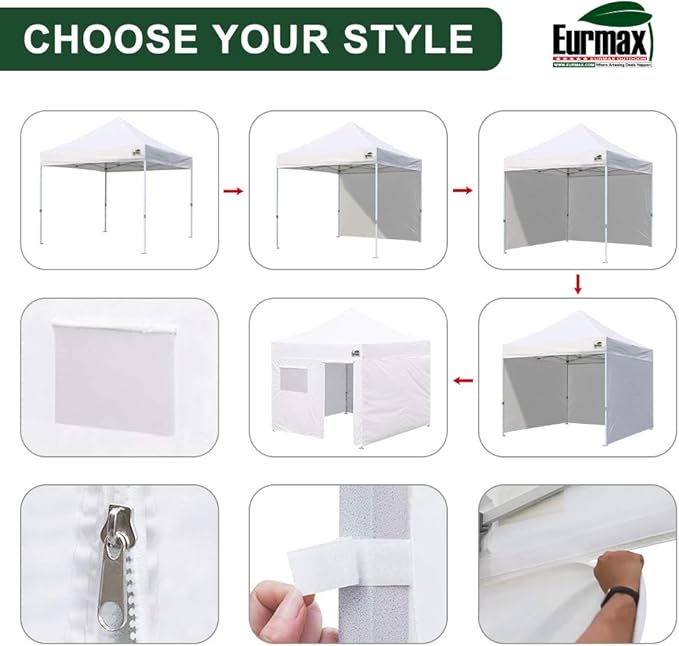 Eurmax USA 10'x10' Pop-up Canopy Tent Commercial Instant Canopies with 4 Removable Zipper End Side Walls and Roller Bag, Bonus 4 SandBags(Red)