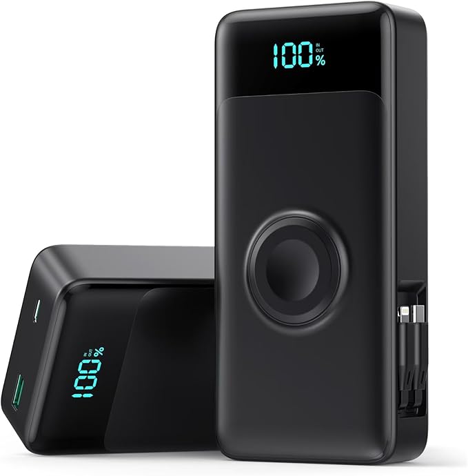 5-in-1 Portable Charger for iPhone,40800mAh Power Bank Built-in Retractable Cable and iWatch Charger,25W PD QC4.0 Fast Charging Battery Pack,Travel Essential Charger for iPhone 17/Air/16,Android,Black