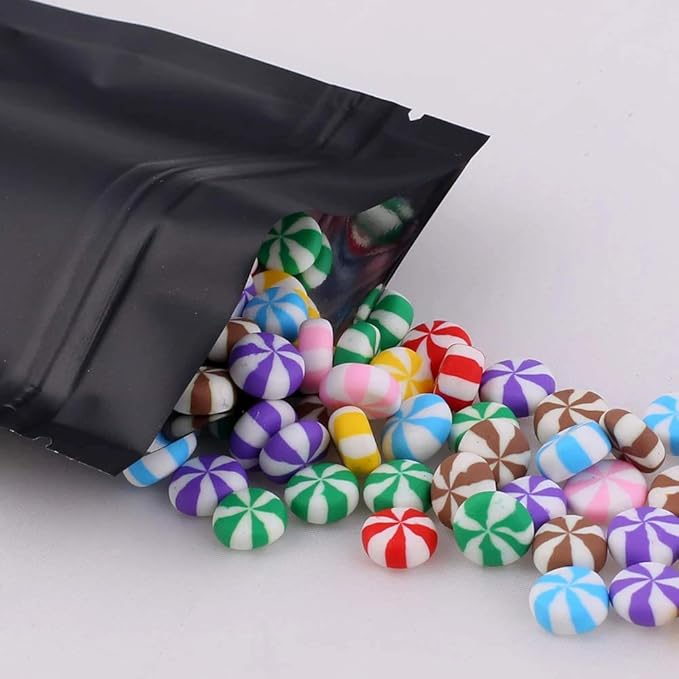100 Pack Mylar Bags 6.3 x 9.4 Inches Resealable Smell Proof Bags for Storage Foil Pouch Bags Matte Black