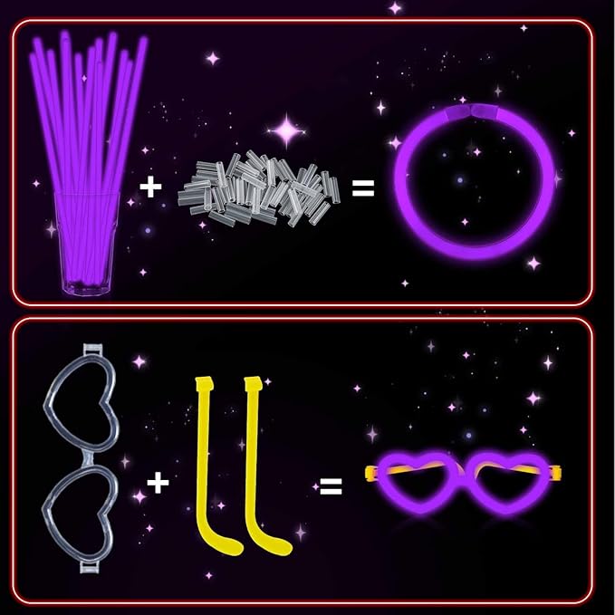 60 Pack 8??Purple Glow Sticks Bulk Bright Glow Sticks with 60 Connectors 20 Heart Glasses Glow In The Dark Party Supplies Neon Party Decorations Glow Bracelet Glasses for Carnival (Purple)