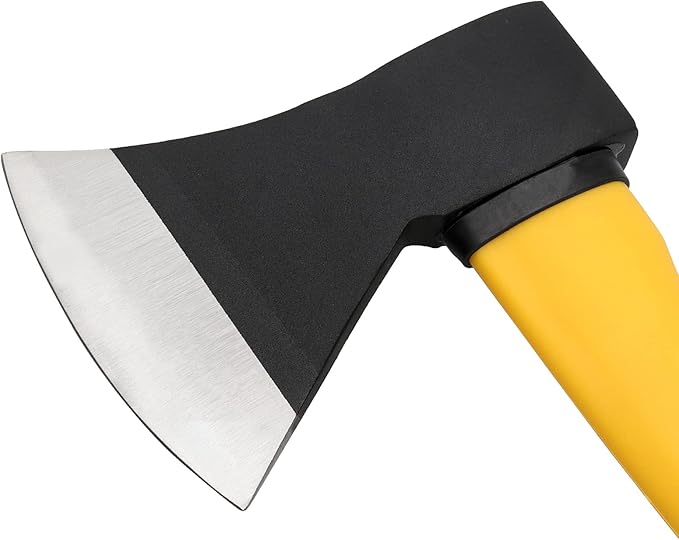 2 Pack 15 Inch Chopping Axe, Camping Axe with Rubber Cover, Forged Carbon Steel Heat Treated Blade and Fiberglass Shock Reduction Handle, Outdoor Camping Hatchet for Wood Splitting and Kindling