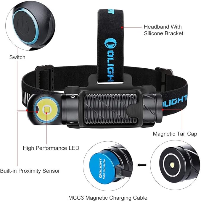 OLIGHT Perun 2 2500 Lumens Rechargeable Headlamp, Multi-Functional Right Angle MCC Waterproof Flashlight with Headband, Perfect for Night Camping, Hiking, Hunting(Black)