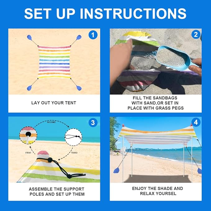 YUKIHOME Beach Tent Sun Shade Canopy Tent, UPF 50+ Camping Beach Sun Shelter 7 x 7ft 2 Pole, Lightweight, Easy Set Up and Carry