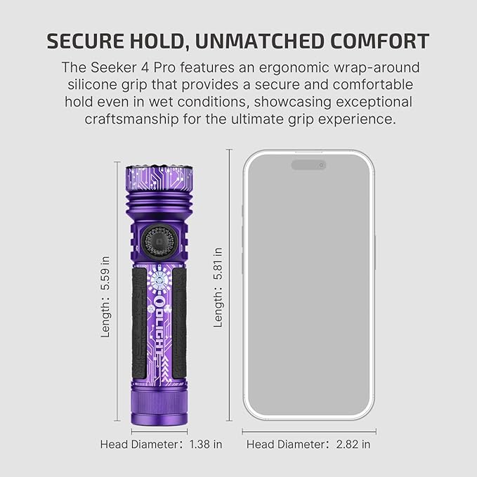 OLIGHT Seeker 4 Pro Rechargeable Flashlights, High Powerful Bright Light 4600 Lumens with USB C, Waterproof IPX8 for Emergencies, Camping, Searching (Cyber Violet Cool White)