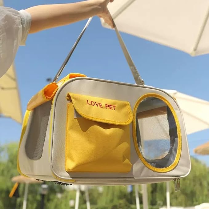 Pet Carrier for Small Cats Dogs, Dog Carrier Travel Bag with Adequate Ventilation, Locking Safety Zippers, Padded Shoulder and Carrying Strap (Yellow)
