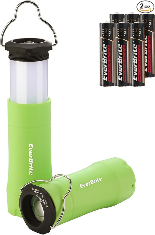 EverBrite 2-in-1 Mini Lanterns and Flashlights, Zoomable Flashlight Lantern Combo with 3 Modes, Camping Essentials, 2PC Battery Powered Lantern for Hurricane, Hiking, Home, Emergency