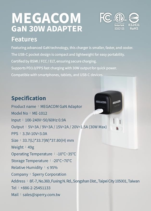 megacom Power Bank 37Wh USB-CX1 & USB-AX2 + 30W Type-C Gan Charger【Bundle】