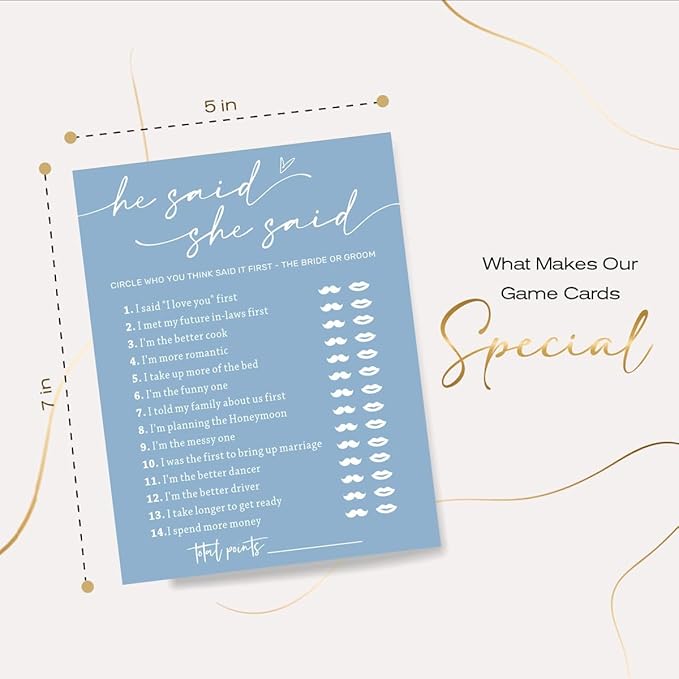 Bridal Shower Games Cards, Guest Who Said It, He Said She Said Game Cards, Bridal Shower Games 25 Guests, Engagement Party Wedding Games for Guests, Minimalist Blue Wedding Party Supplies - B07